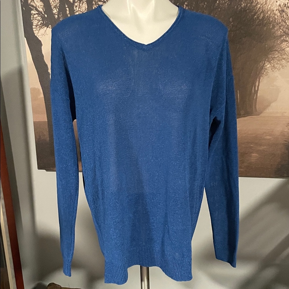 J. McLaughlin Classic Blue V-Neck Sweater - L